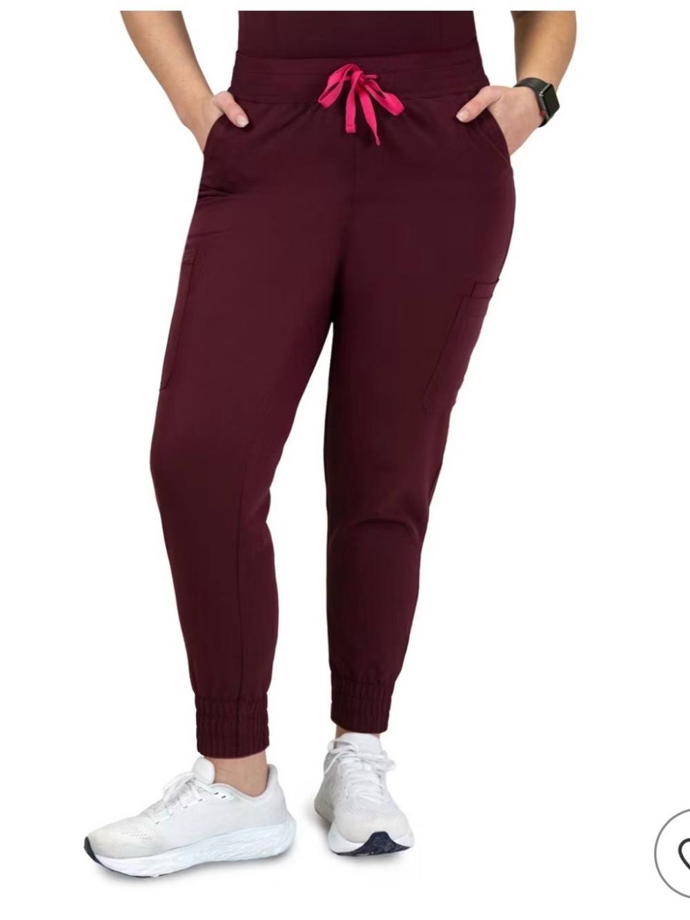 Aura Burgundy Jogger Scrub Pants with Pink Drawstring